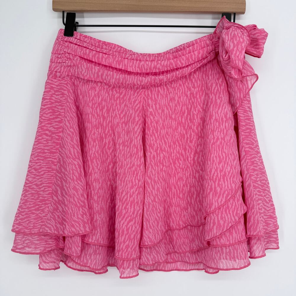 Aerie Pink Chiffon Wrap Mini Skirt Flowy Tiered New Womens Medium - Picture 2 of 11